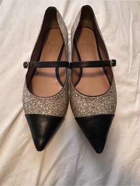 Paolo Women's Glitter Pointed-Toe Mary Jane Flats in Gold and Black- size 8